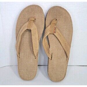 Men’s Rainbow Sandals XXXL 13.5-15 Hemp Brown Wide Strap Single Layer Flip Flops